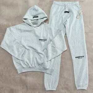 Essentials fear of God black set with hoodie and pants-Light Oatmeal